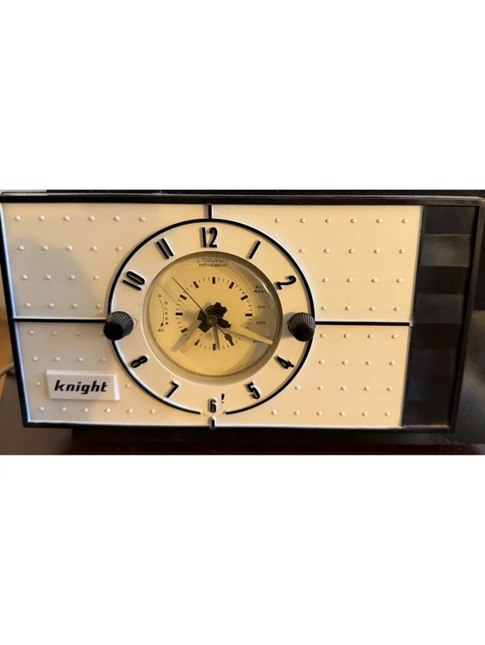 Knight Alarm Clock Radio Classic Mid-Century Telechron Movement Black Off-White
